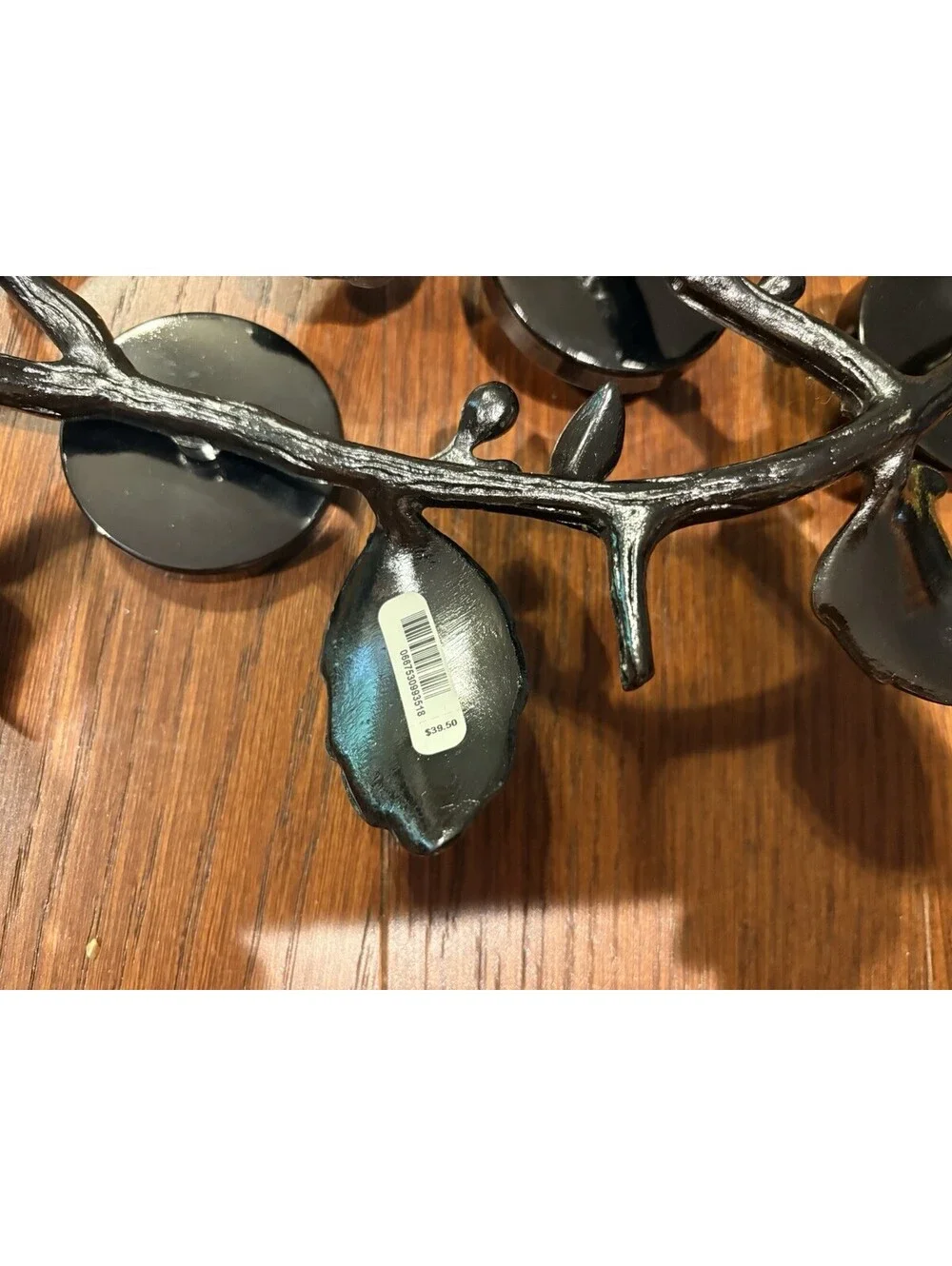 5 Tea light Candle Holder Leaves On Metal Branch 15” Long
